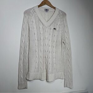 VINTAGE 80s Izod Lacoste Cable Knit Tennis Sweater - Cream - Made in HK
